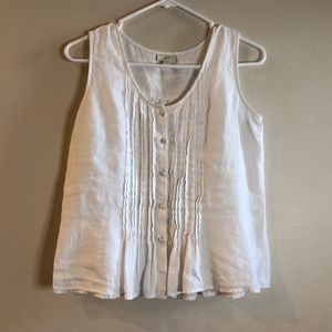 J. Jill White 100% Linen Tank Top Buttons Pleated
